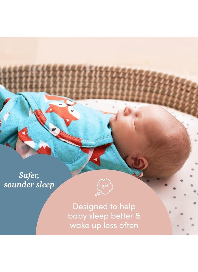 Sleeping Baby Zippy Swaddle - 100% Cotton Baby Swaddle Blanket - Sleep Sack with Convenient Bottom Zipper - Friendly Fox - Medium/Large