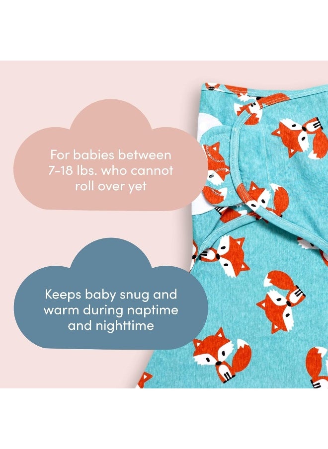 Sleeping Baby Zippy Swaddle - 100% Cotton Baby Swaddle Blanket - Sleep Sack with Convenient Bottom Zipper - Friendly Fox - Medium/Large