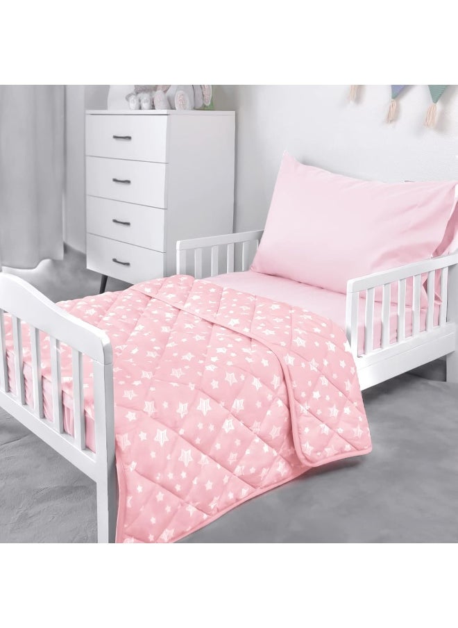 Baby Blanket for Boys and Girls, Soft Cozy Toddler Comforter Quilted with Pink Star Print, Ultra Soft and Comfortable Down Alternative Crib Comforter, 39x47 Inches