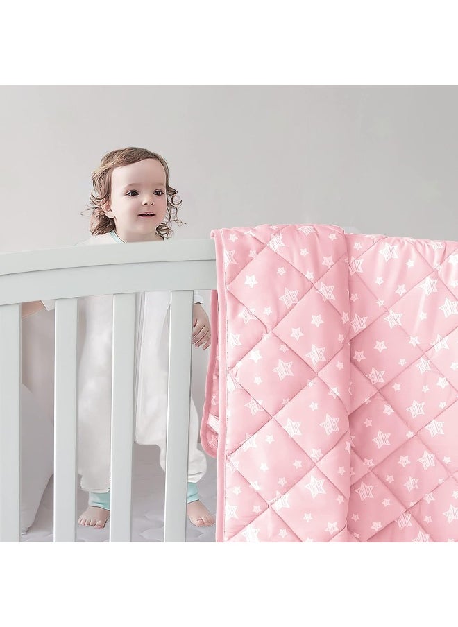 Baby Blanket for Boys and Girls, Soft Cozy Toddler Comforter Quilted with Pink Star Print, Ultra Soft and Comfortable Down Alternative Crib Comforter, 39x47 Inches