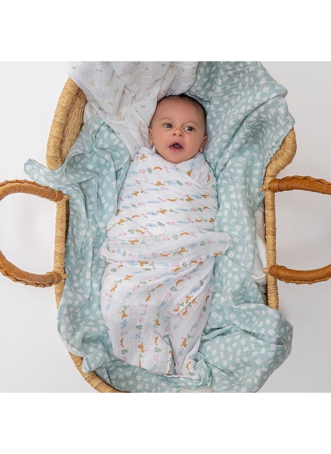 aden + anais Essentials Swaddle Blanket, Boutique Muslin Blankets for Girls & Boys, Baby Receiving Swaddles, Ideal Newborn & Infant Swaddling Set, Perfect Shower Gifts, 4 Pack, Alphabet Animals
