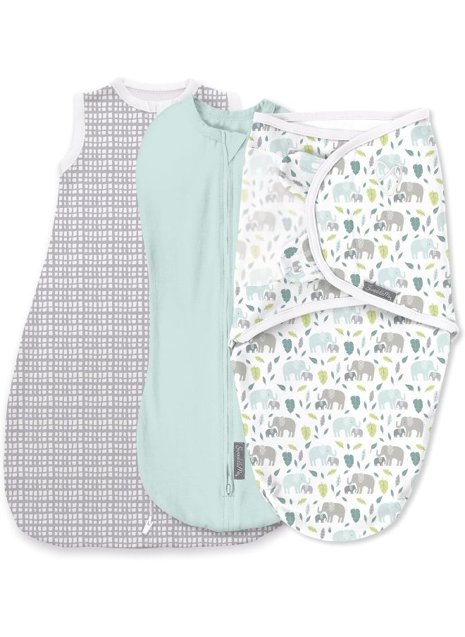 SwaddleMe by Ingenuity Swaddle, Compression Pod, & Sleep Sack Set, Gift Set, 0-3 Months, 3-Pack - Baby Elephant