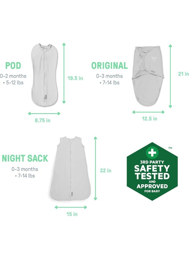 SwaddleMe by Ingenuity Swaddle, Compression Pod, & Sleep Sack Set, Gift Set, 0-3 Months, 3-Pack - Baby Elephant