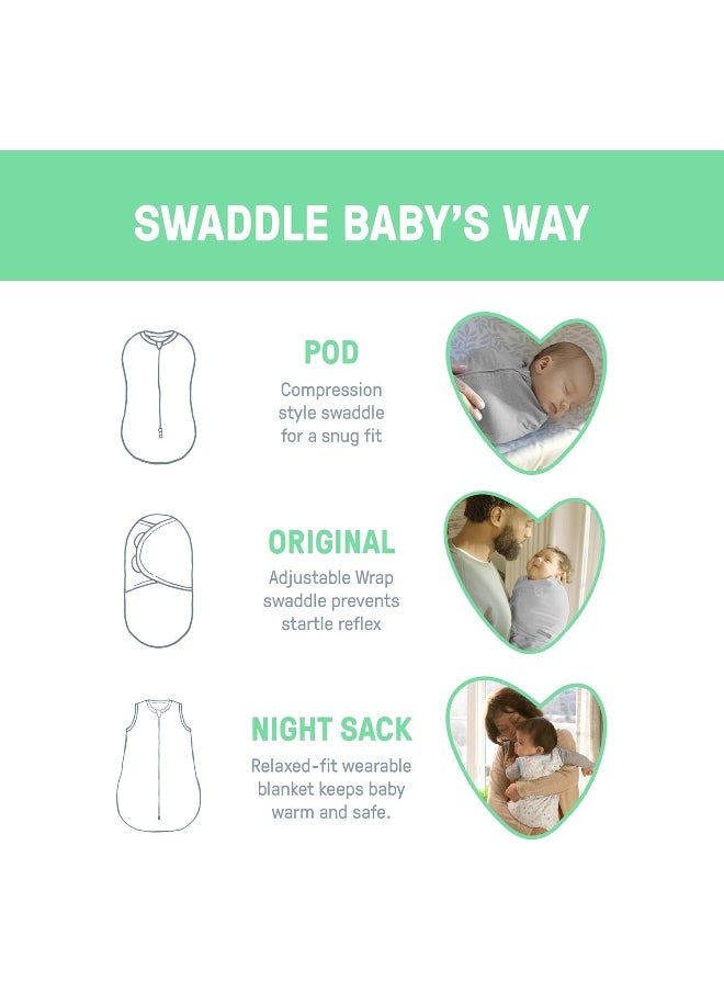 SwaddleMe by Ingenuity Swaddle, Compression Pod, & Sleep Sack Set, Gift Set, 0-3 Months, 3-Pack - Baby Elephant