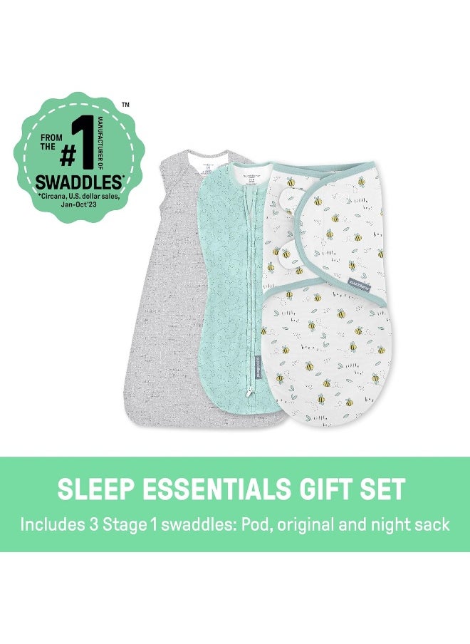 SwaddleMe by Ingenuity Swaddle, Compression Pod, & Sleep Sack Set, Gift Set, 0-3 Months, 3-Pack - Baby Elephant