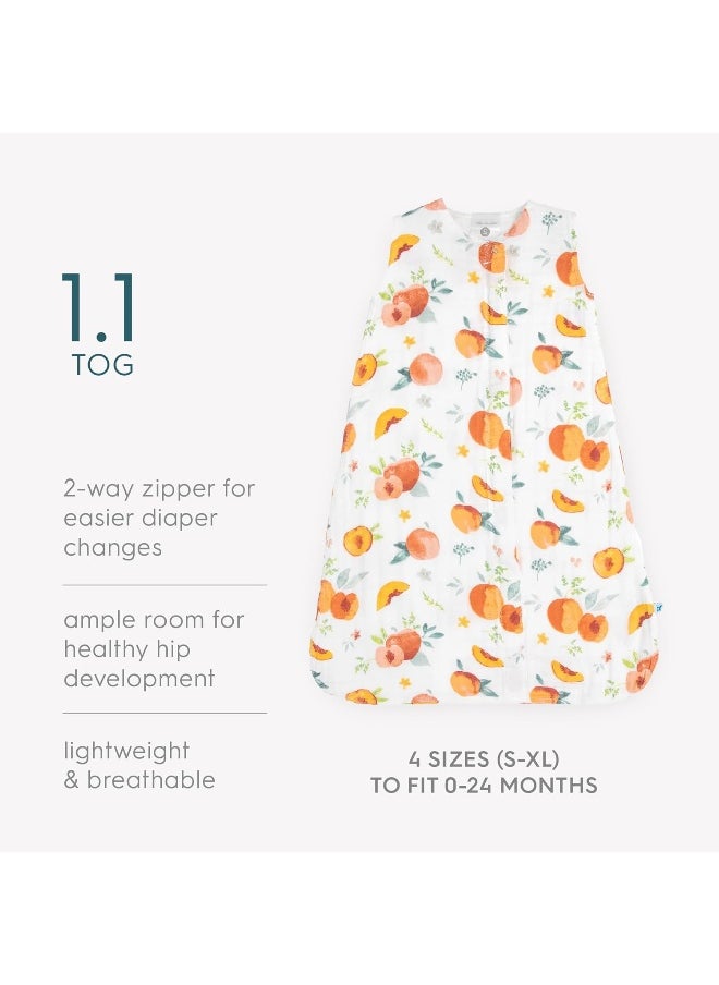 Little Unicorn 0-6 Month Premium Muslin Sleep Sack 1.1 TOG | Soft & Breathable Muslin Cotton for safer sleep | 2 way zipper (Georgia Peach)