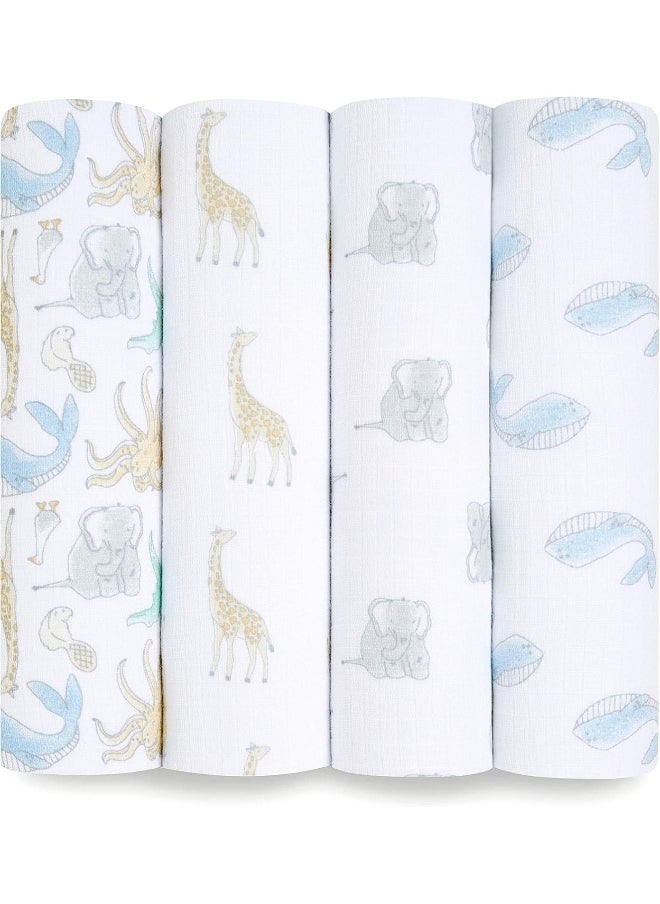 aden + anais Swaddle Blanket, Boutique Muslin Blankets for Girls & Boys, Baby Receiving Swaddles, Ideal Newborn & Infant Swaddling Set, 4 Pack, Natural History