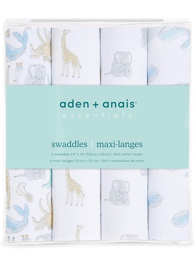 aden + anais Swaddle Blanket, Boutique Muslin Blankets for Girls & Boys, Baby Receiving Swaddles, Ideal Newborn & Infant Swaddling Set, 4 Pack, Natural History
