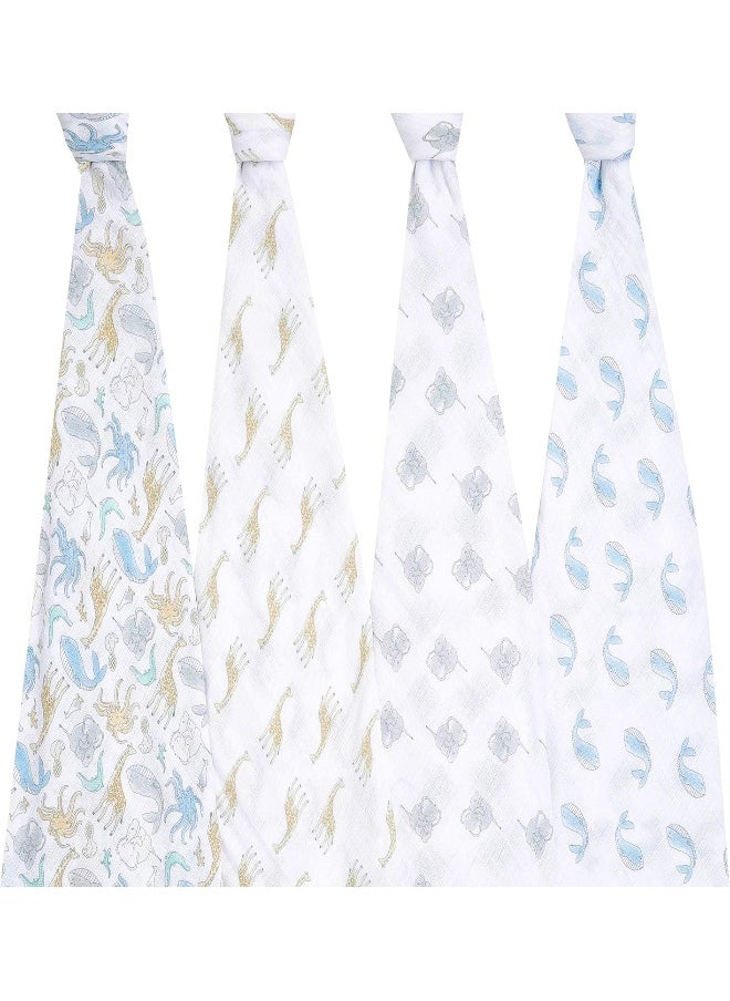 aden + anais Swaddle Blanket, Boutique Muslin Blankets for Girls & Boys, Baby Receiving Swaddles, Ideal Newborn & Infant Swaddling Set, 4 Pack, Natural History