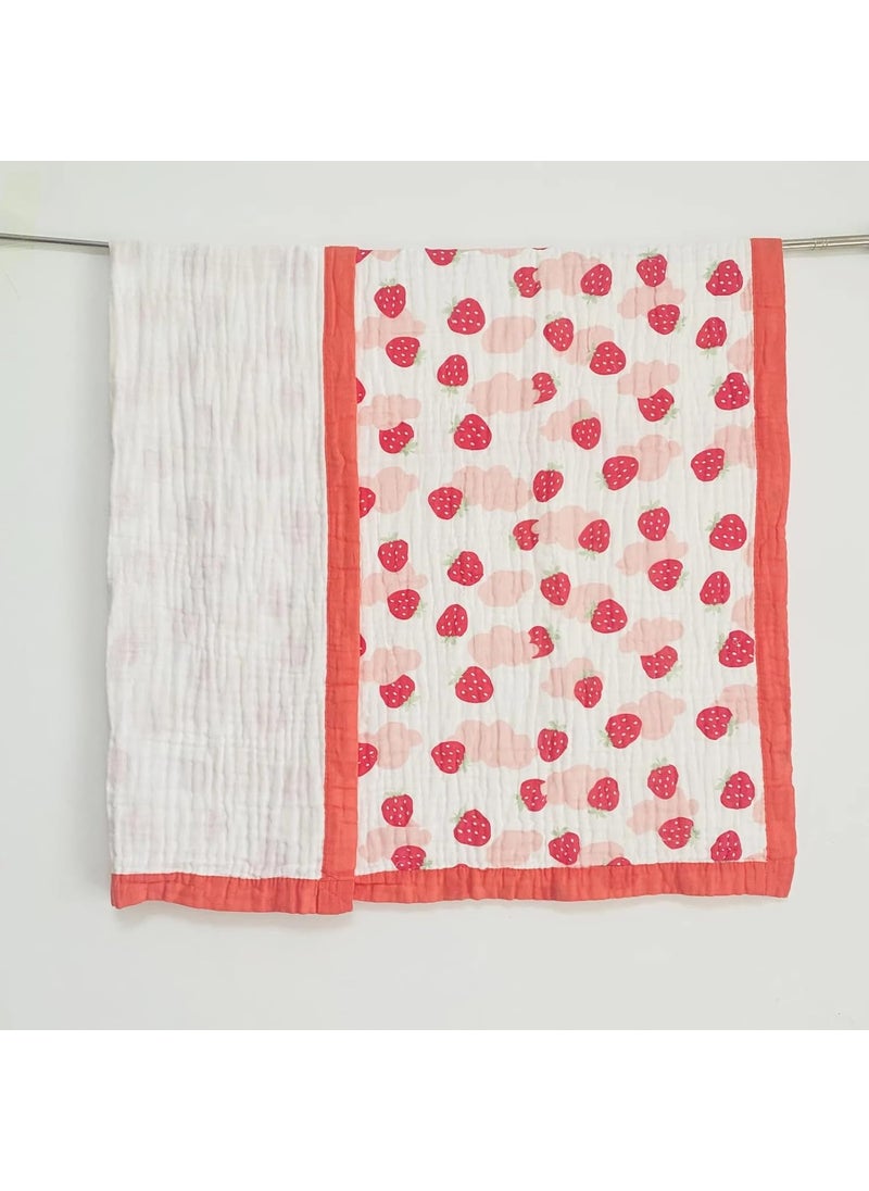 Cuddles Chaos Soft Bamboo Cotton Blankets for Babies Cozy Blankets for Newborns Gentle on Skin White Red Border Strawberry