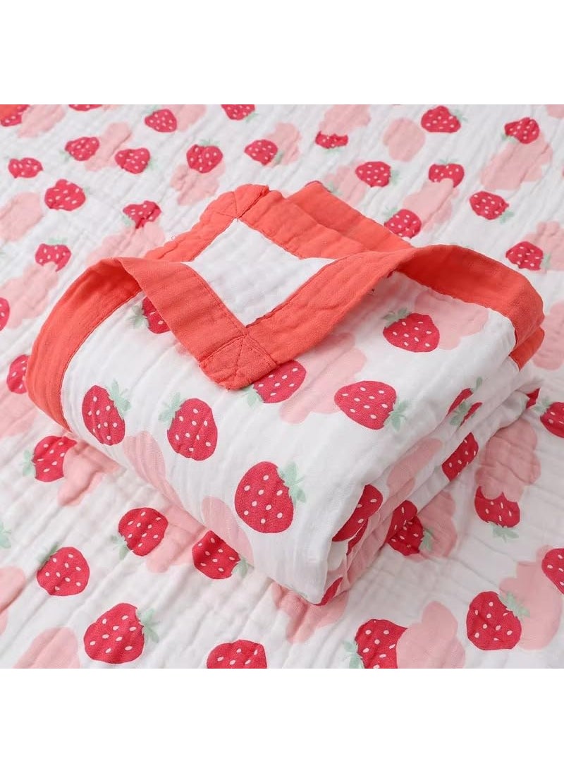 Cuddles Chaos Soft Bamboo Cotton Blankets for Babies Cozy Blankets for Newborns Gentle on Skin White Red Border Strawberry