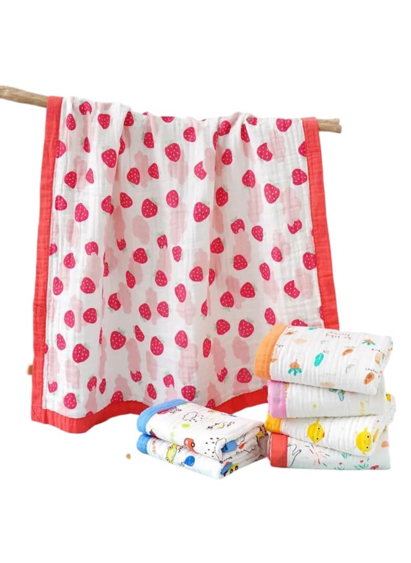 Cuddles Chaos Soft Bamboo Cotton Blankets for Babies Cozy Blankets for Newborns Gentle on Skin White Red Border Strawberry