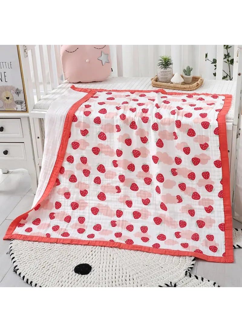 Cuddles Chaos Soft Bamboo Cotton Blankets for Babies Cozy Blankets for Newborns Gentle on Skin White Red Border Strawberry