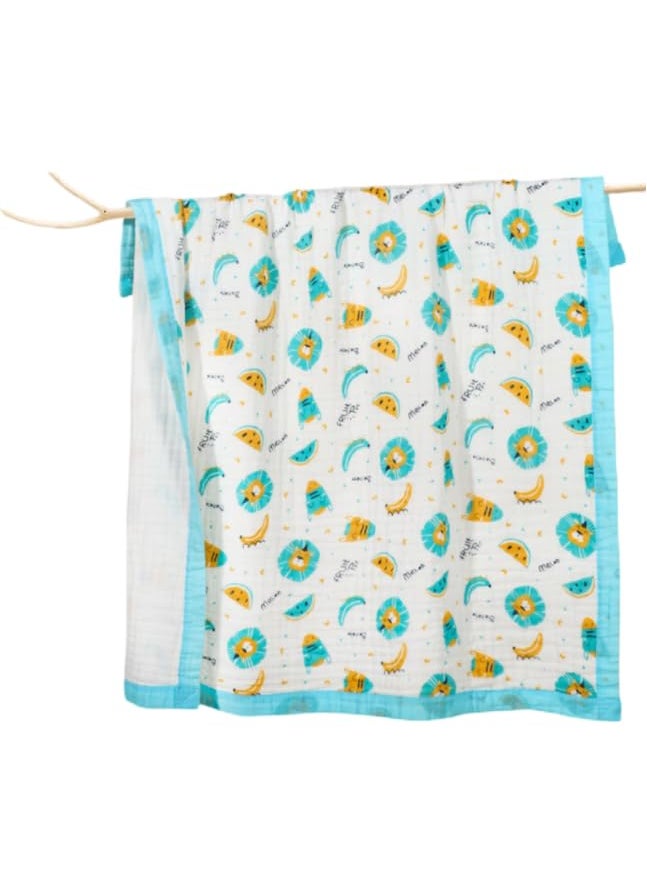 Cuddles Chaos Soft Bamboo Cotton Blankets for Babies Cozy Blankets for Newborns Gentle on Skin White Blue Border Lion