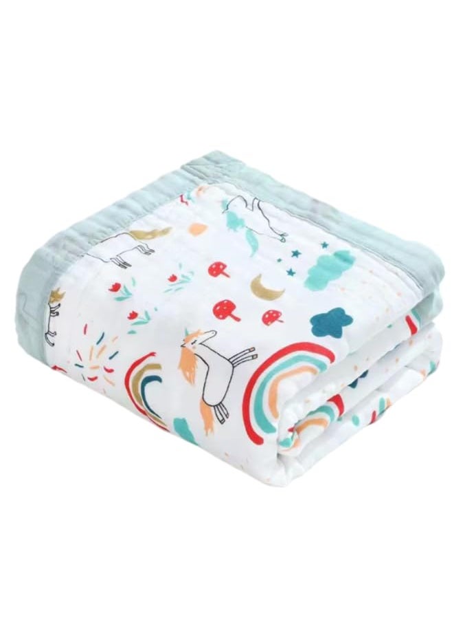 Cuddles Chaos Soft Bamboo Cotton Blankets for Babies Cozy Blankets for Newborns Gentle on Skin White Light Blue Border Rainbows