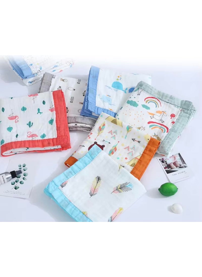 Cuddles Chaos Soft Bamboo Cotton Blankets for Babies Cozy Blankets for Newborns Gentle on Skin White Light Blue Border Rainbows