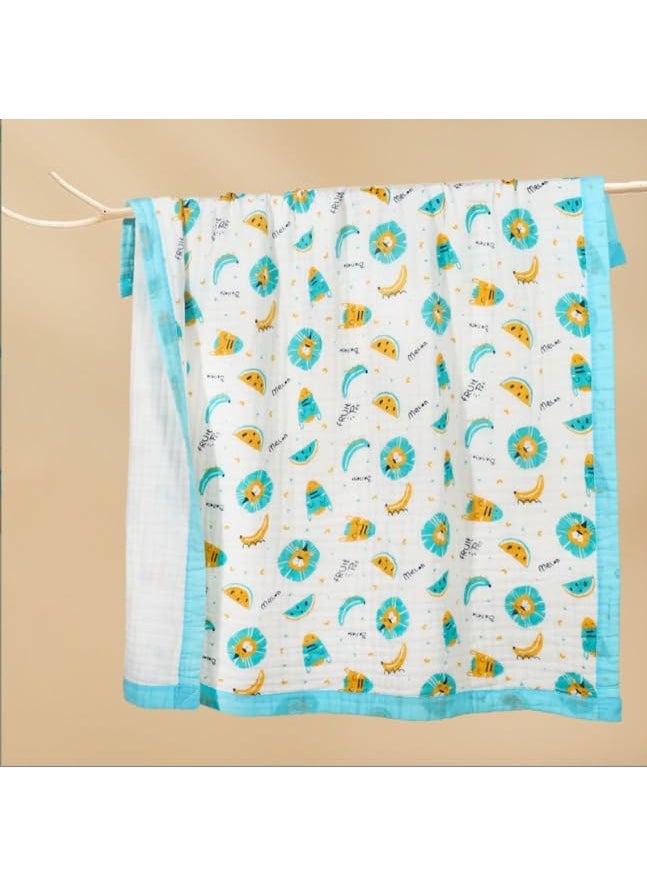 Cuddles Chaos Soft Bamboo Cotton Blankets for Babies Cozy Blankets for Newborns Gentle on Skin White Light Blue Border Rainbows