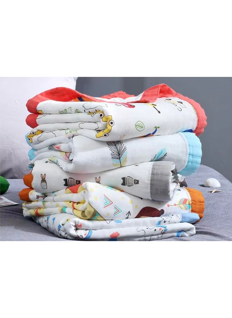 Cuddles Chaos Soft Bamboo Cotton Blankets for Babies Cozy Blankets for Newborns Gentle on Skin White Light Blue Border Rainbows