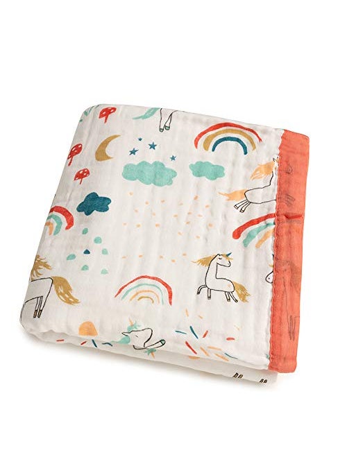 KICKS CRAWL Unicorns Dreams Quilted Muslin Baby Blanket 100 Muslin Cotton 110 x 110 cm