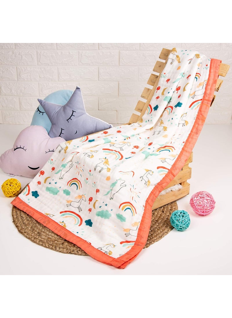 KICKS CRAWL Unicorns Dreams Quilted Muslin Baby Blanket 100 Muslin Cotton 110 x 110 cm