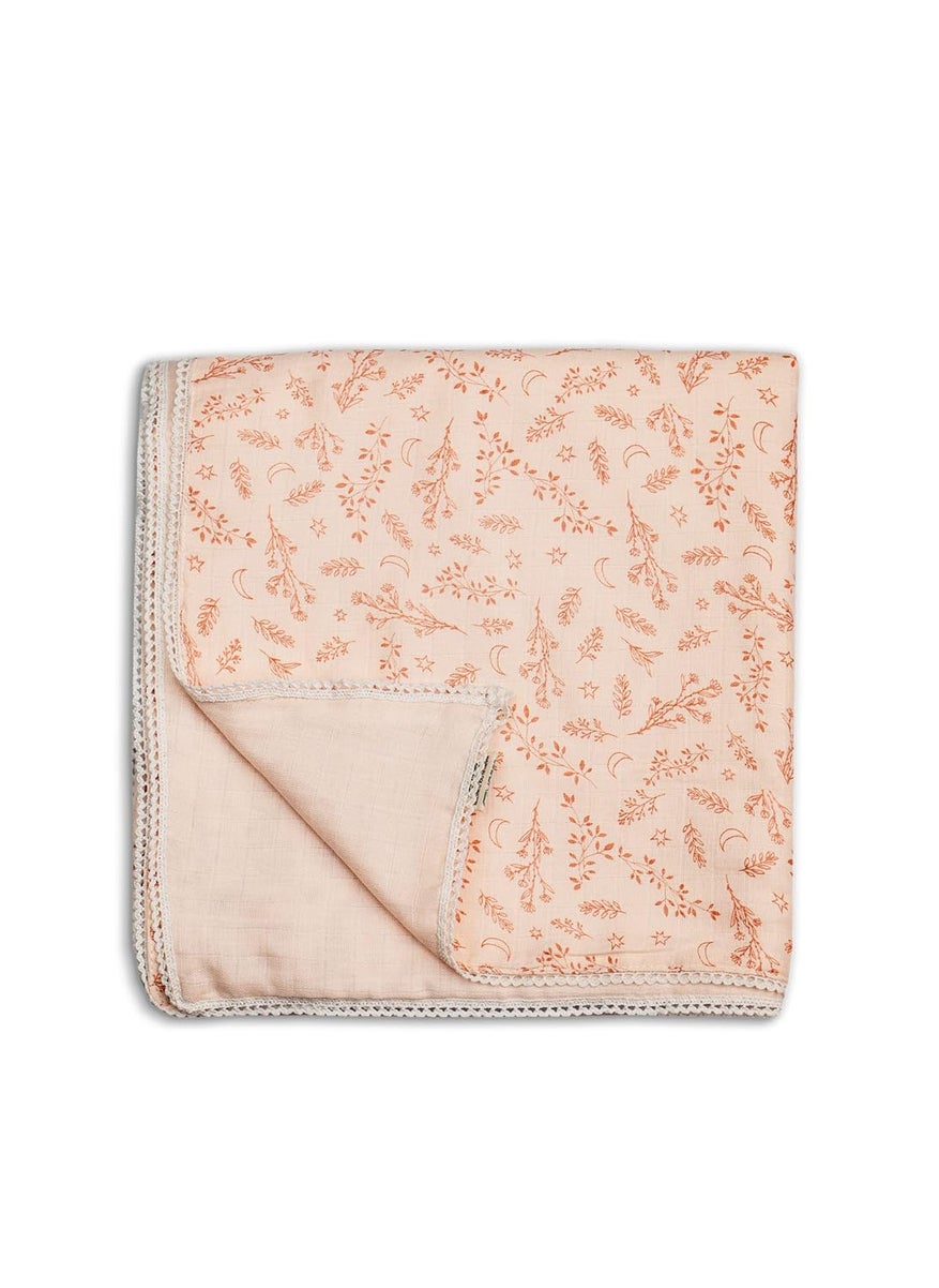 Sadora Baby 2 Layer Muslin Baby Blanket Premium Warm Breathable Cotton Muslin Blanket with Soft Lace Edging Infants and Toddlers 110cm x 110cm Floral