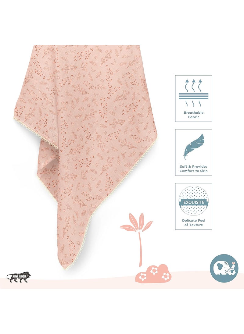 Sadora Baby 2 Layer Muslin Baby Blanket Premium Warm Breathable Cotton Muslin Blanket with Soft Lace Edging Infants and Toddlers 110cm x 110cm Floral