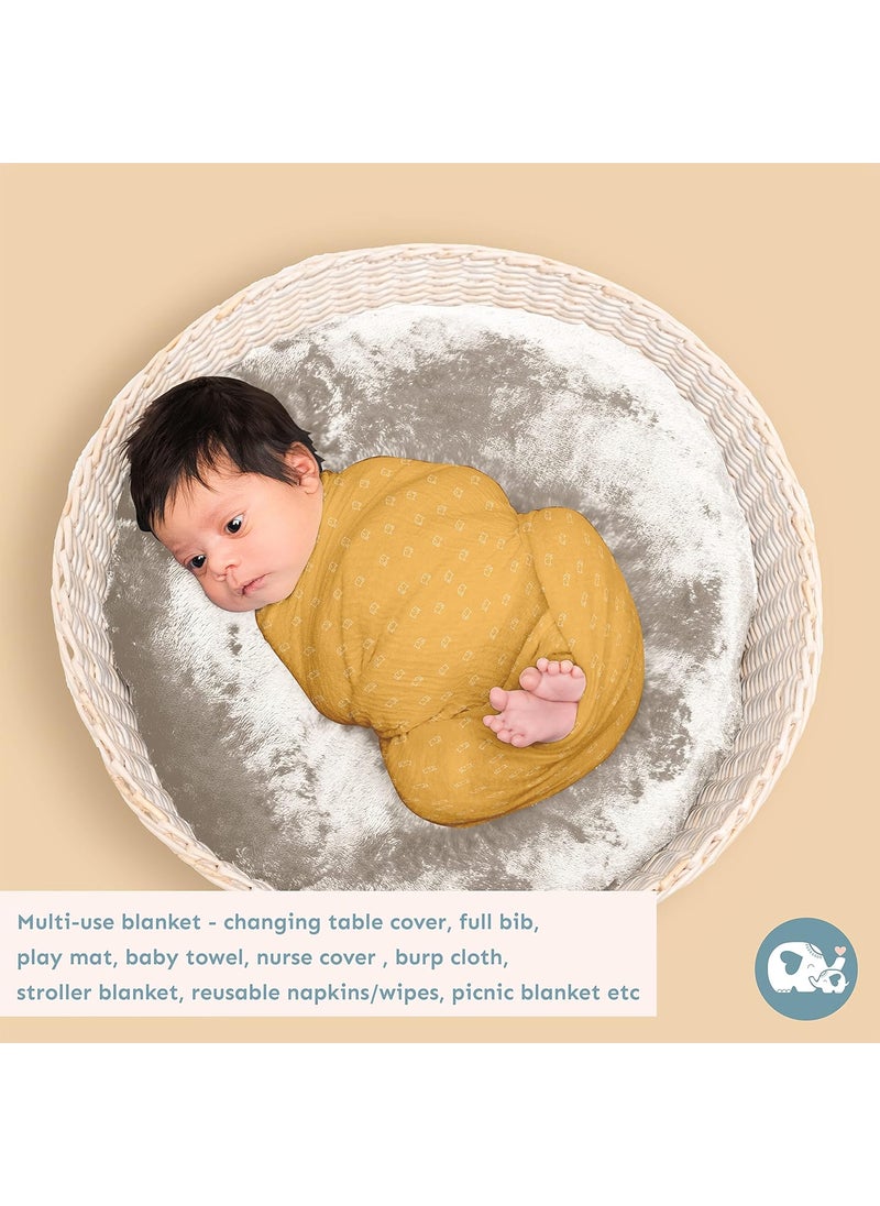 Sadora Baby 2 Layer Muslin Baby Blanket Premium Warm Breathable Cotton Muslin Blanket with Soft Lace Edging Infants and Toddlers 110cm x 110cm Elephant