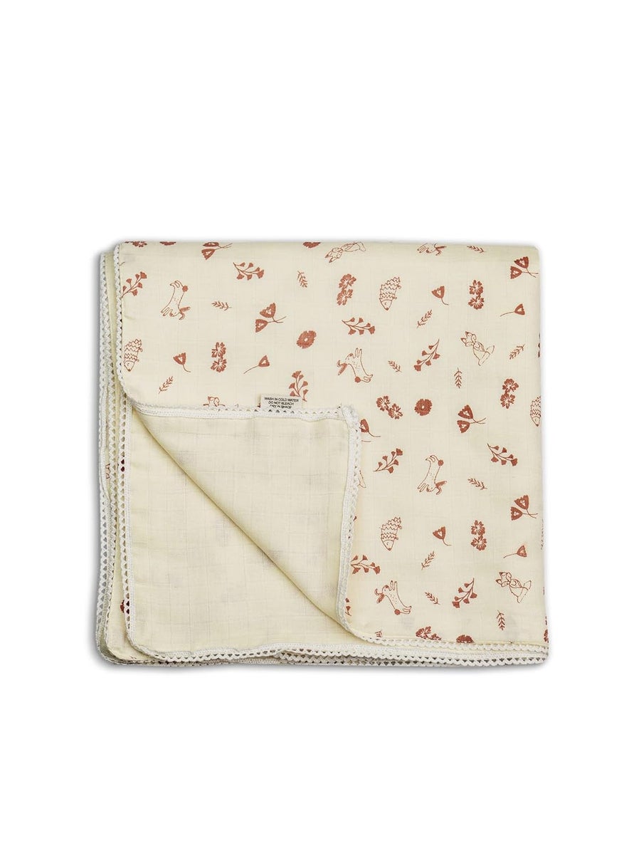 Sadora Baby 2 Layer Muslin Baby Blanket Premium Warm Breathable Cotton Muslin Blanket with Soft Lace Edging Infants and Toddlers 110cm x 110cm Hedgehog