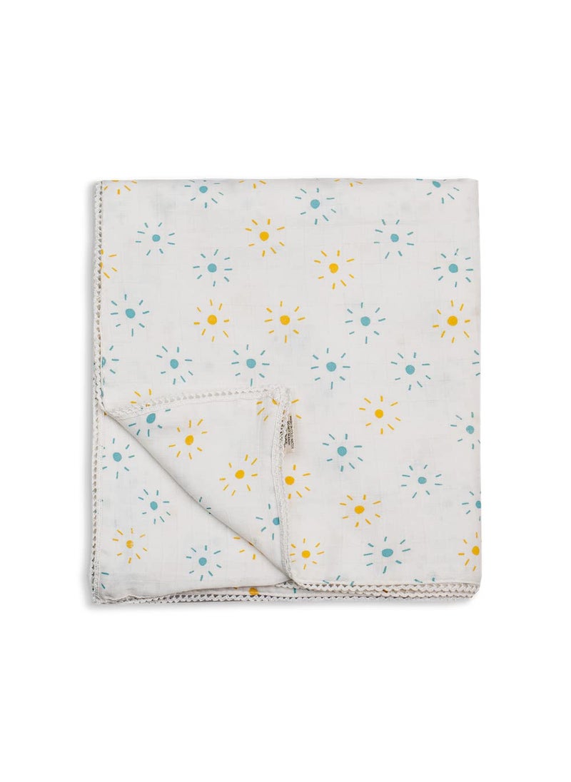 Sadora Baby 2 Layer Muslin Baby Blanket Premium Warm Breathable Cotton Muslin Blanket with Soft Lace Edging Infants and Toddlers 110cm x 110cm Sun