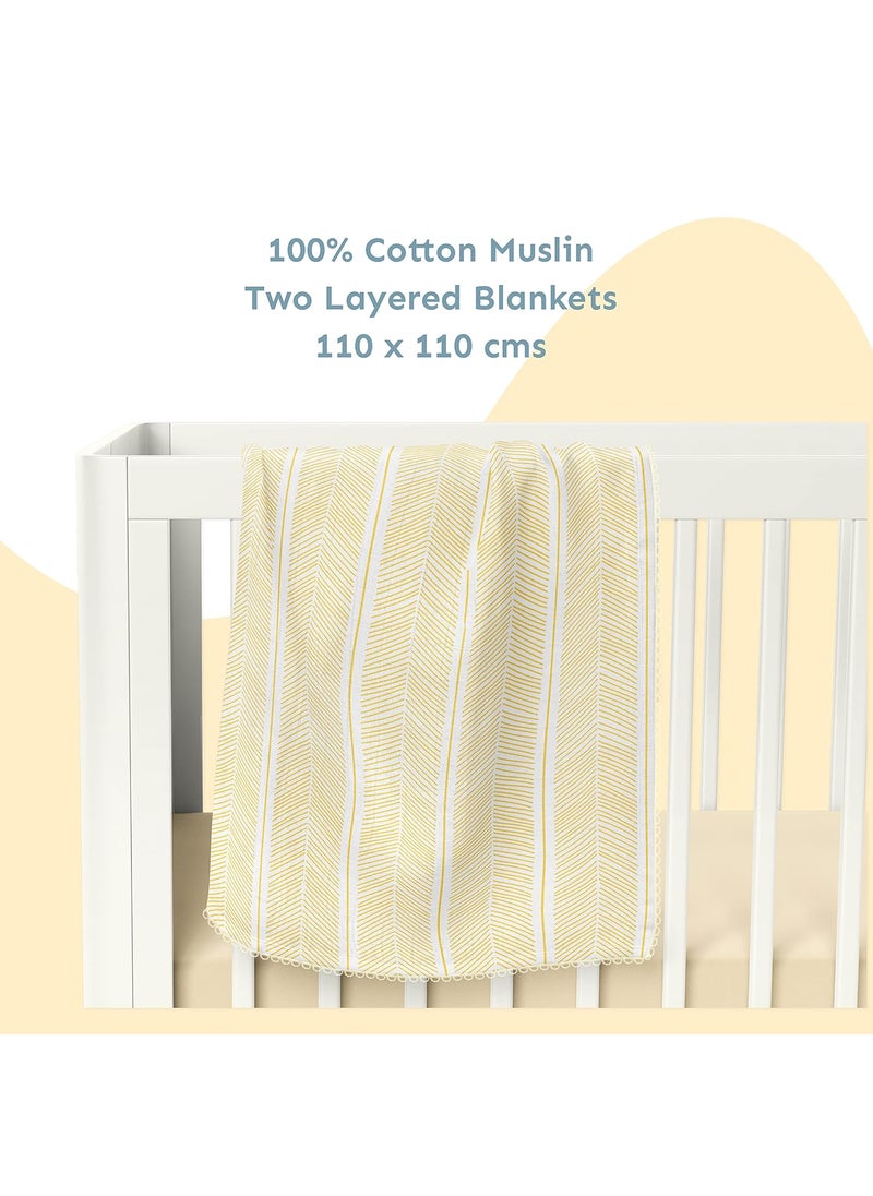 Sadora Baby 2 Layer Muslin Baby Blanket Premium Warm Breathable Cotton Muslin Blanket with Soft Lace Edging Infants and Toddlers 110cm x 110cm Aztec