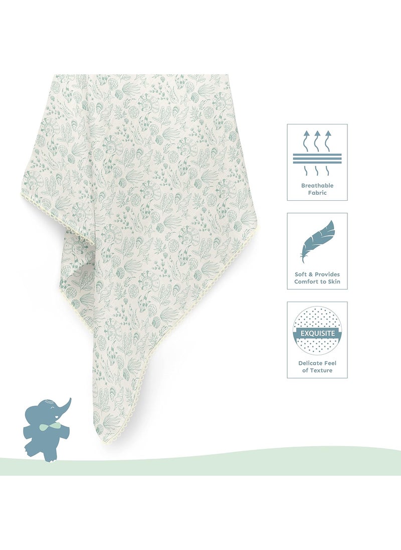 Sadora Baby 2 Layer Muslin Baby Blanket Premium Warm Breathable Cotton Muslin Blanket with Soft Lace Edging Infants and Toddlers 110cm x 110cm Shell