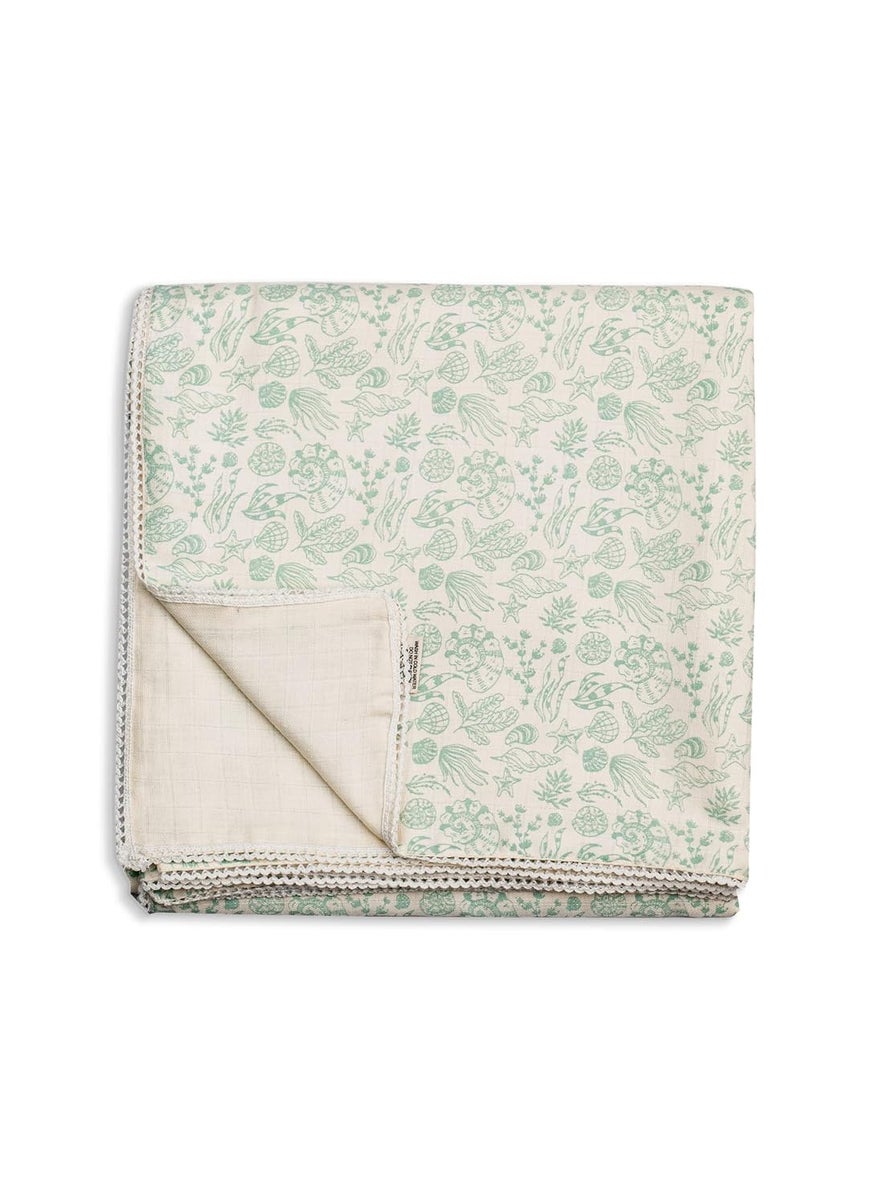 Sadora Baby 2 Layer Muslin Baby Blanket Premium Warm Breathable Cotton Muslin Blanket with Soft Lace Edging Infants and Toddlers 110cm x 110cm Shell