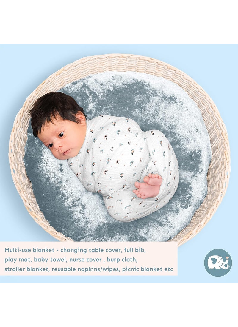 Sadora Baby 2 Layer Muslin Baby Blanket Premium Warm Breathable Cotton Muslin Blanket with Soft Lace Edging Infants and Toddlers 110cm x 110cm Rainbow