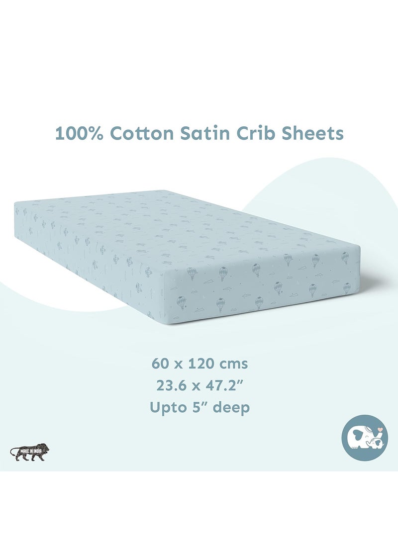 Sadora Baby Fitted Bedsheet for Baby CotsCribs Bed Sheet for Newborn Baby Crib MattressSoft Printed Breathable Cotton Satin 120cm x 60 cm Hot Air Balloon Elastic Sheet