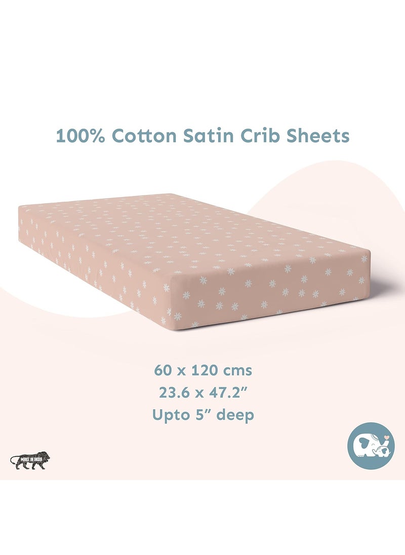 Sadora Baby Fitted Bedsheet for Baby CotsCribs Bed Sheet for Newborn Baby Crib MattressSoft Printed Breathable Cotton Satin 120cm x 60 cm Daisy Elastic Sheet