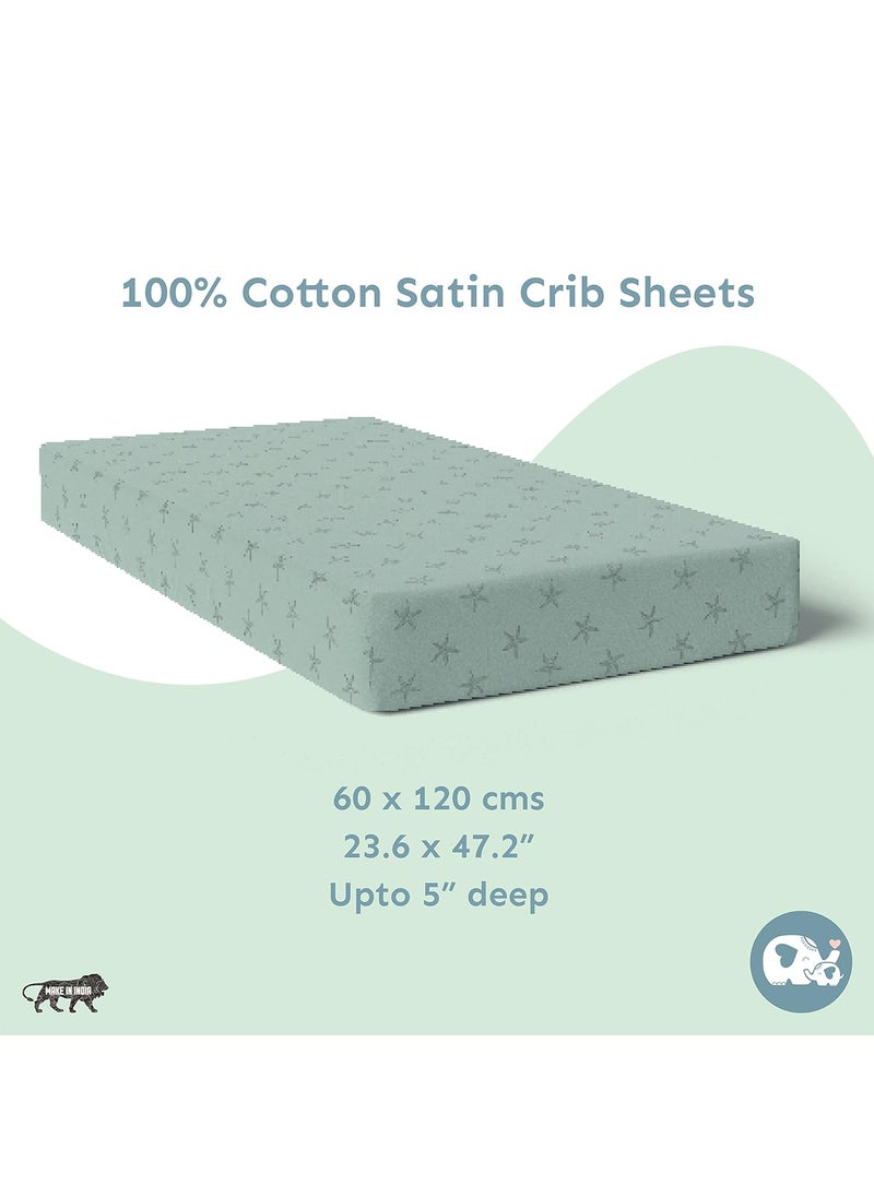 Sadora Baby Fitted Bedsheet for Baby CotsCribs Bed Sheet for Newborn Baby Crib MattressSoft Printed Breathable Cotton Satin 120cm x 60 cm Starfish Elastic Sheet