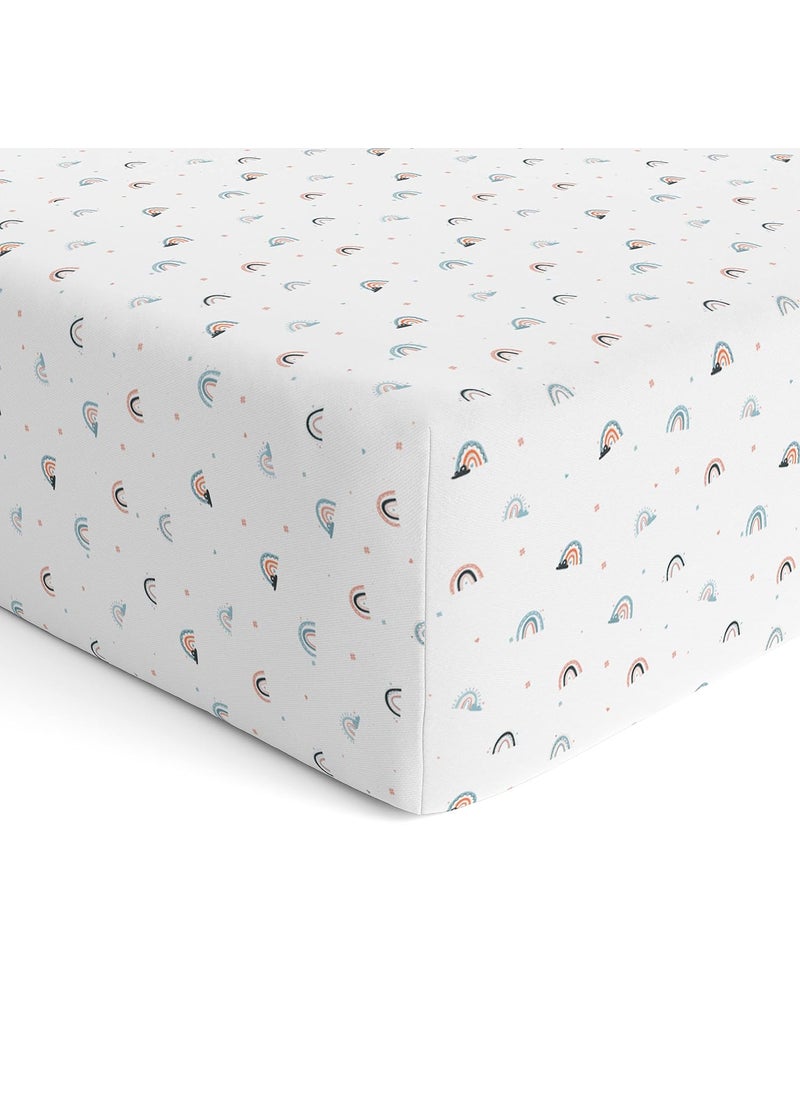Sadora Baby Fitted Bedsheet for Baby CotsCribs Bed Sheet for Newborn Baby Crib MattressSoft Printed Breathable Cotton Satin 120cm x 60 cm Rainbow Elastic Sheet