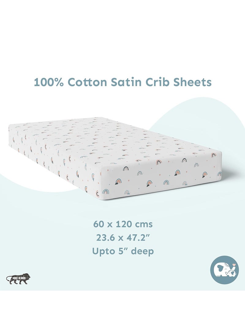 Sadora Baby Fitted Bedsheet for Baby CotsCribs Bed Sheet for Newborn Baby Crib MattressSoft Printed Breathable Cotton Satin 120cm x 60 cm Rainbow Elastic Sheet