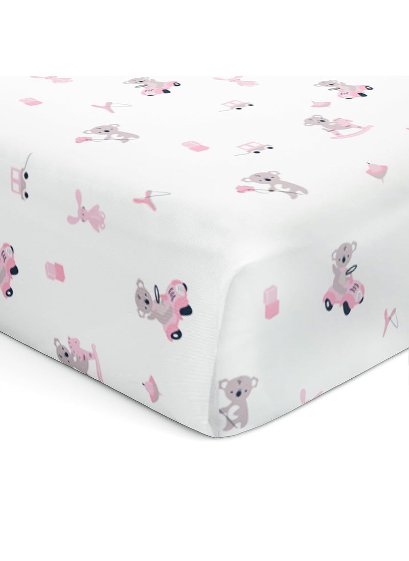 The White Cradle Flat Bed Sheet for Baby Cot Mattress Pure Organic Cotton Extra Large Super Soft Smooth Absorbent Breathable Twill Fabric for Infants Newborns Pink Koala