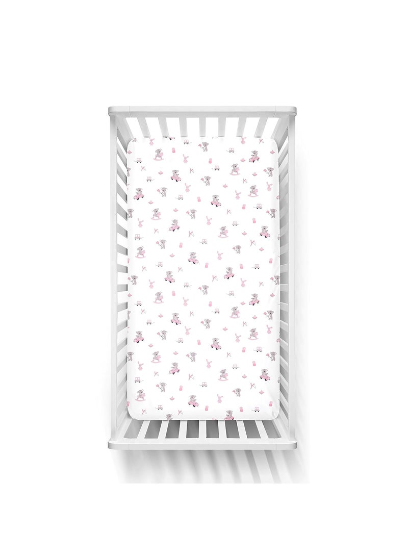 The White Cradle Flat Bed Sheet for Baby Cot Mattress Pure Organic Cotton Extra Large Super Soft Smooth Absorbent Breathable Twill Fabric for Infants Newborns Pink Koala