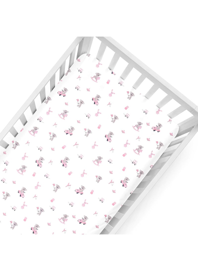 The White Cradle Flat Bed Sheet for Baby Cot Mattress Pure Organic Cotton Extra Large Super Soft Smooth Absorbent Breathable Twill Fabric for Infants Newborns Pink Koala