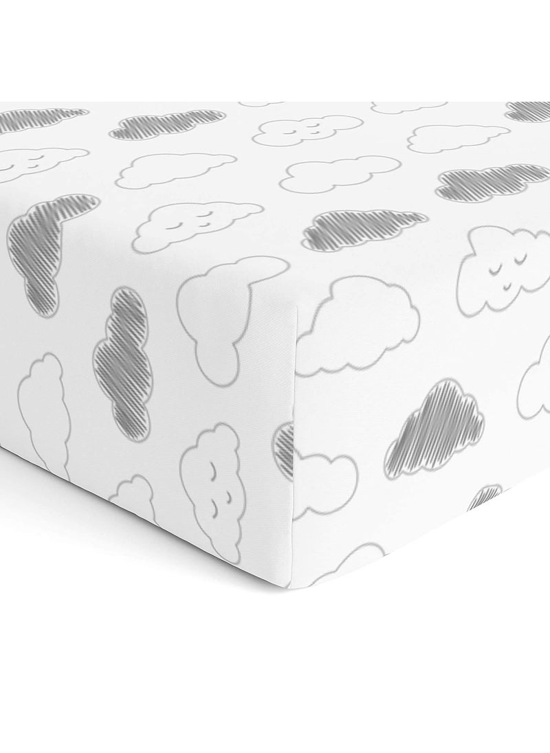 Cotton Baby Crib Fitted Bed Sheets for Cot Organic Twill Fabric Baby Bedding for New Born Infants Toddlers 48x24 Pack of 1 The White Cradle Grey Clouds