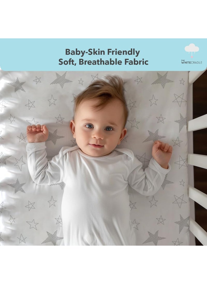 Cotton Baby Crib Fitted Bed Sheets for Cot Organic Twill Fabric Baby Bedding for New Born Infants Toddlers 48x24 Pack of 1 The White Cradle Stars