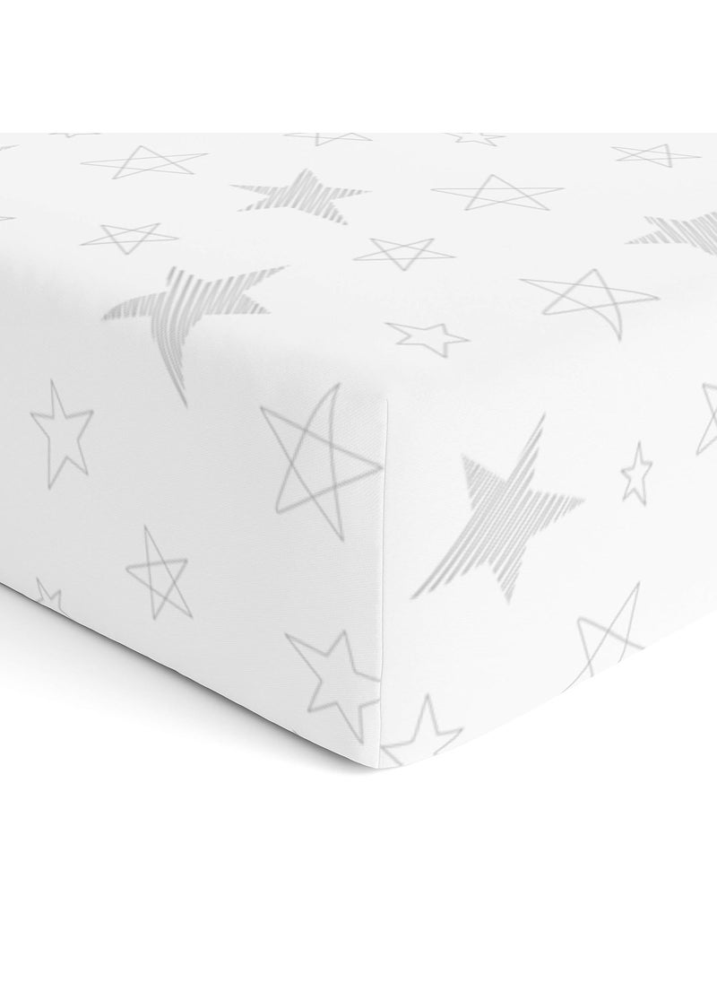 Cotton Baby Crib Fitted Bed Sheets for Cot Organic Twill Fabric Baby Bedding for New Born Infants Toddlers 48x24 Pack of 1 The White Cradle Stars