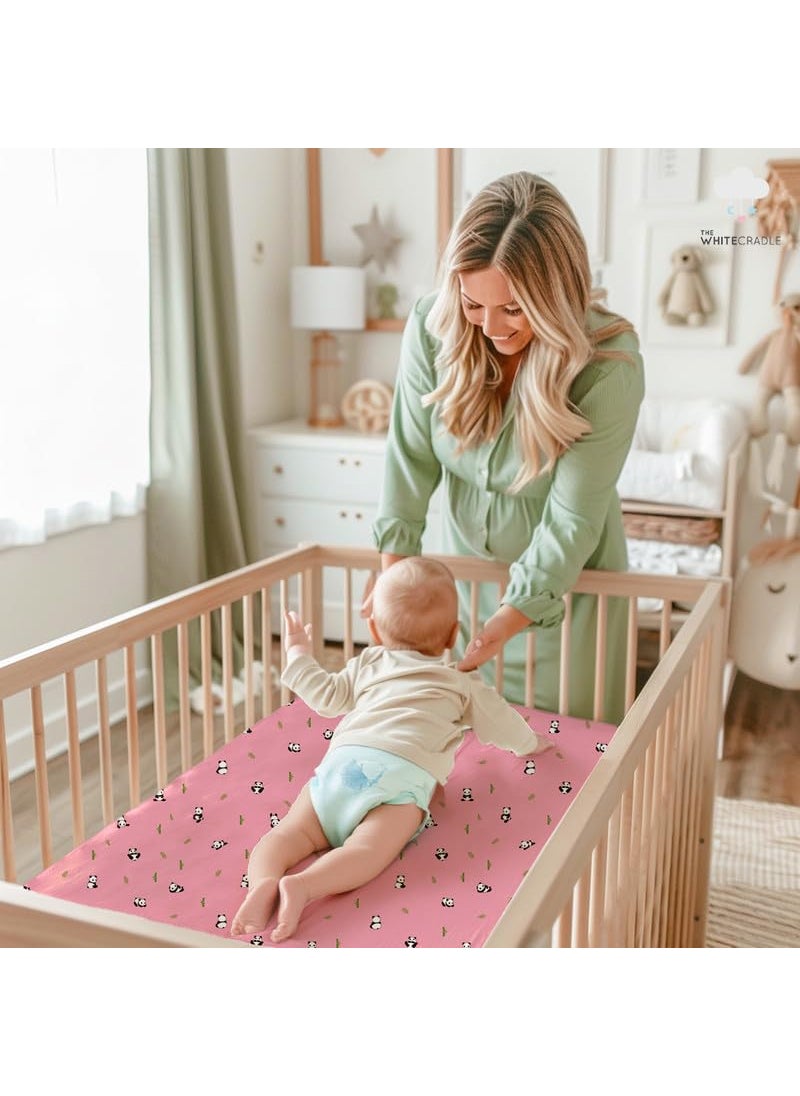 Cotton Baby Crib Fitted Bed Sheets for Cot Organic Twill Fabric Baby Bedding for New Born Infants Toddlers 48x24 Pack of 1 The White Cradle Pink Panda