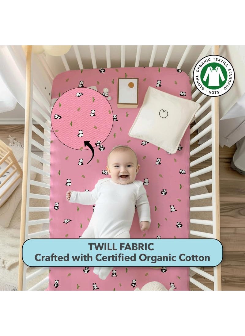 Cotton Baby Crib Fitted Bed Sheets for Cot Organic Twill Fabric Baby Bedding for New Born Infants Toddlers 48x24 Pack of 1 The White Cradle Pink Panda