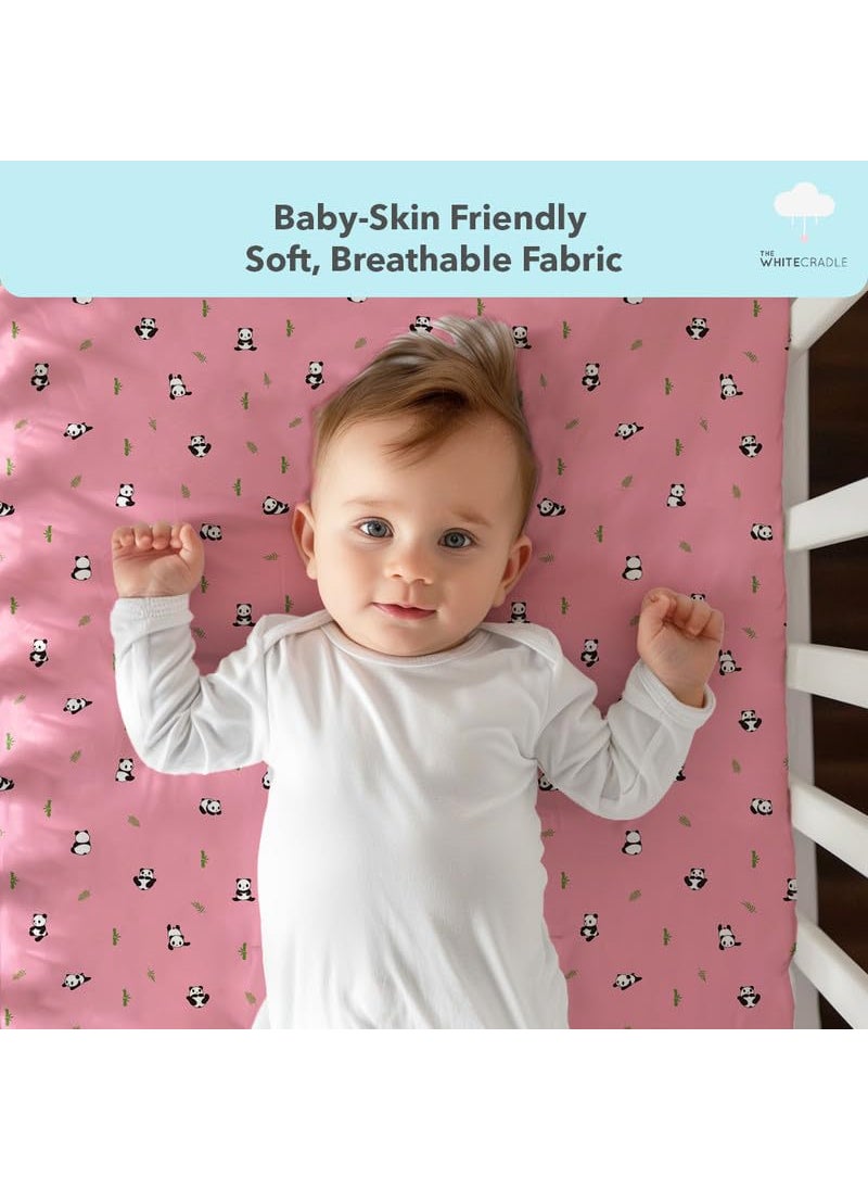 Cotton Baby Crib Fitted Bed Sheets for Cot Organic Twill Fabric Baby Bedding for New Born Infants Toddlers 48x24 Pack of 1 The White Cradle Pink Panda