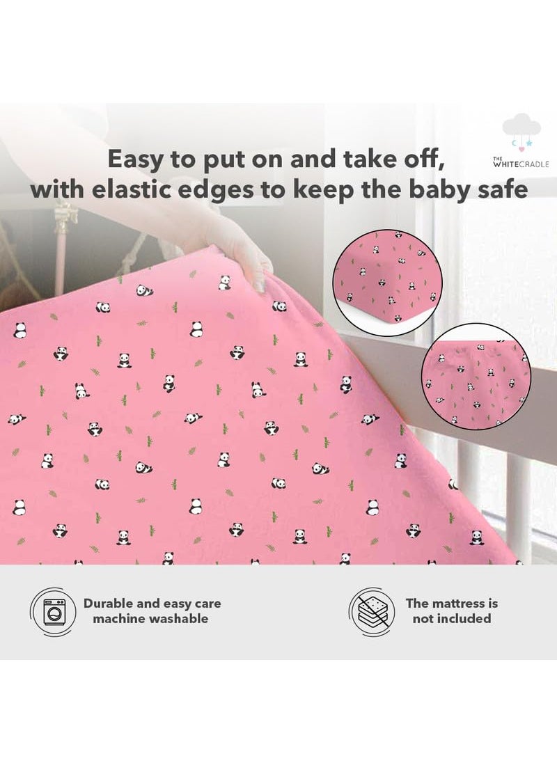 Cotton Baby Crib Fitted Bed Sheets for Cot Organic Twill Fabric Baby Bedding for New Born Infants Toddlers 48x24 Pack of 1 The White Cradle Pink Panda