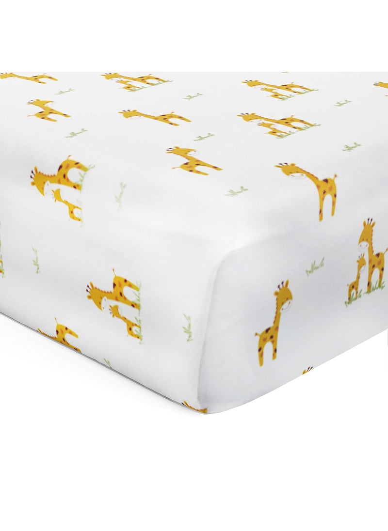 The White Cradle Flat Bed Sheet for Baby Cot Mattress 2 pcs Pack Pure Organic Cotton Extra Large Super Soft Smooth Absorbent Twill Fabric for Infants Newborns Giraffe and Flower