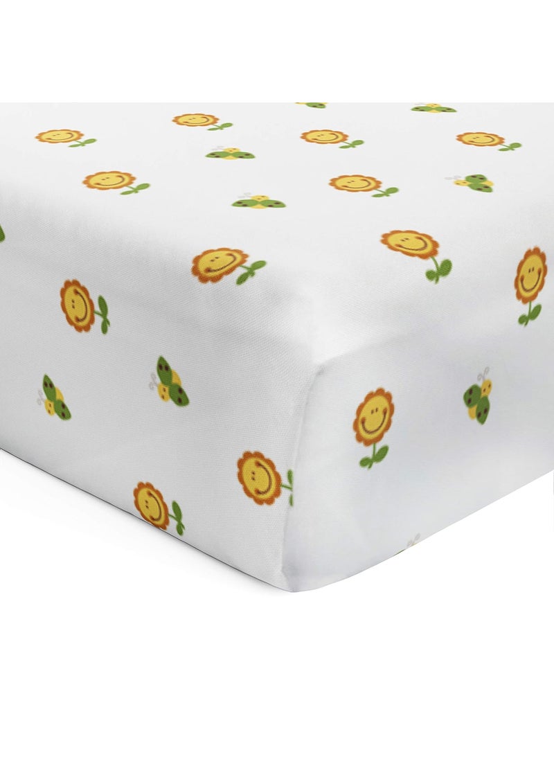 The White Cradle Flat Bed Sheet for Baby Cot Mattress 2 pcs Pack Pure Organic Cotton Extra Large Super Soft Smooth Absorbent Twill Fabric for Infants Newborns Giraffe and Flower
